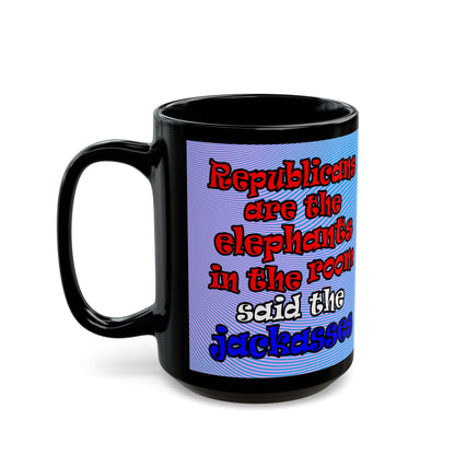 donkeys and elephants - Black Mug (light blue-purple wave)