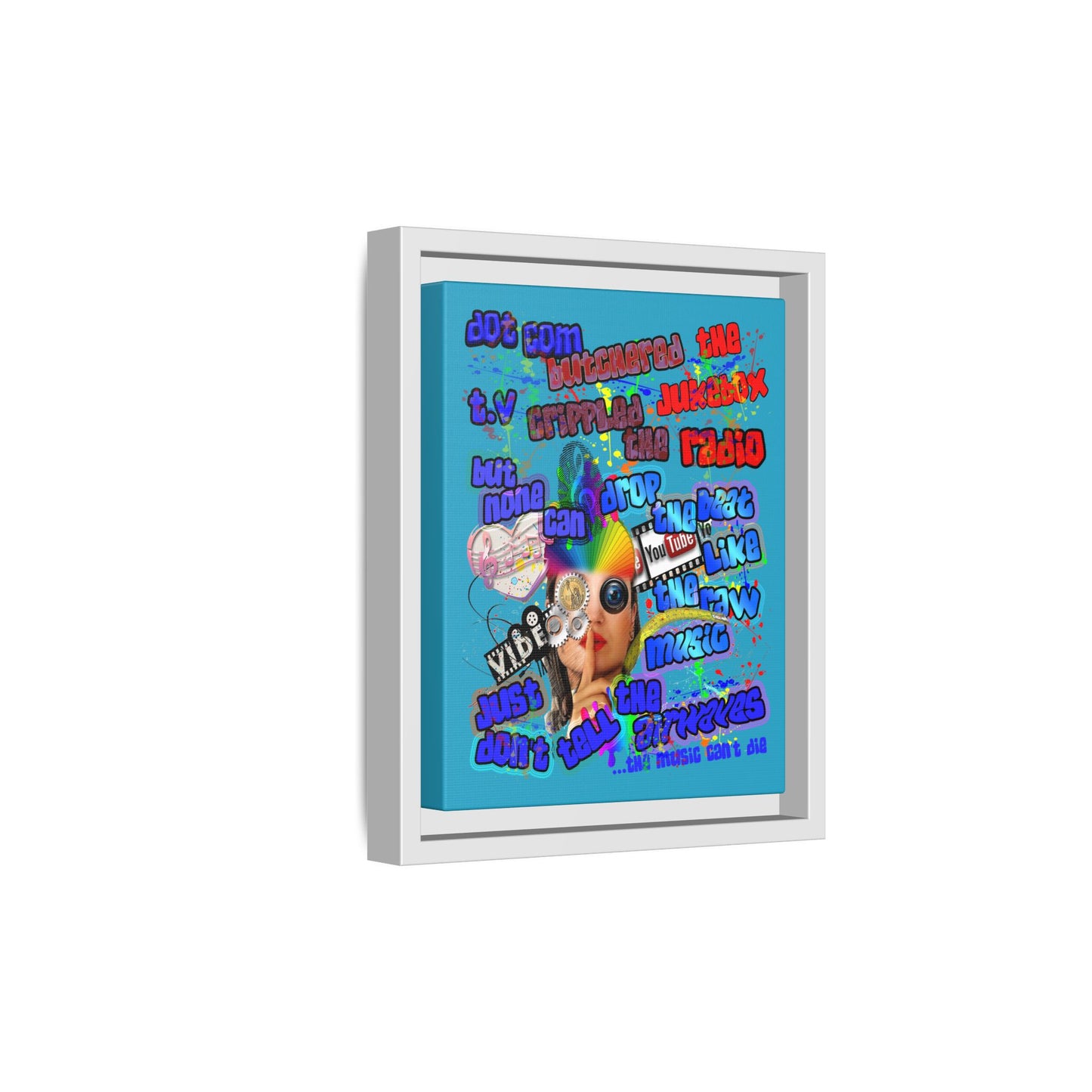 drop the beat - framed canvas art (turquoise)