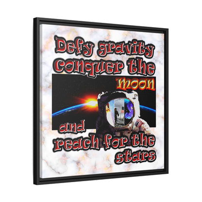 defy conquer reach - framed canvas art (white marble)