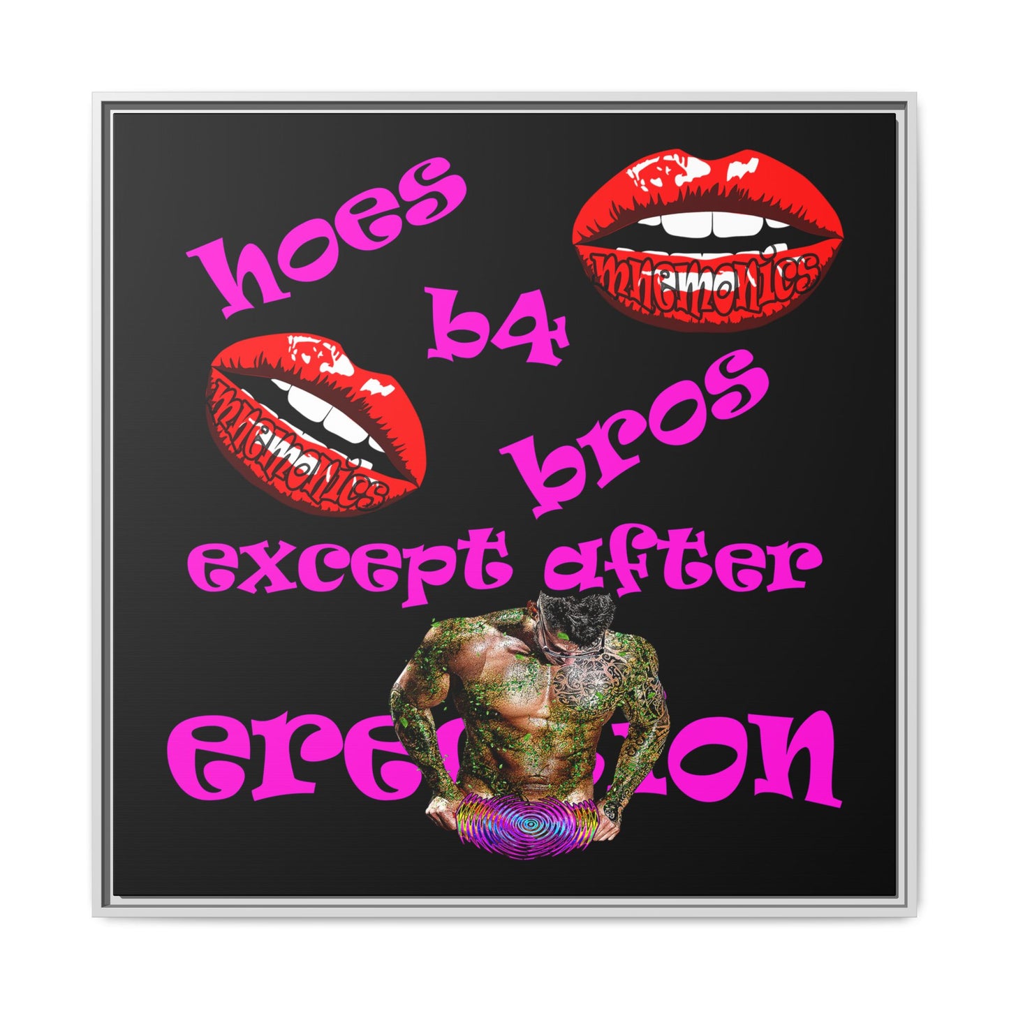 hoes b4 bros - framed canvas art (black)