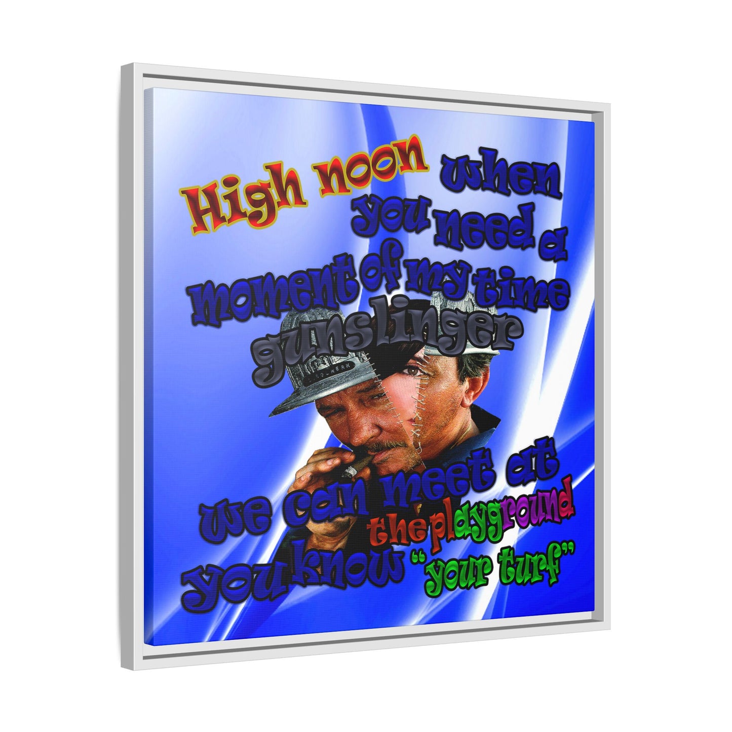 high noon - framed canvas art (blue-white wave)