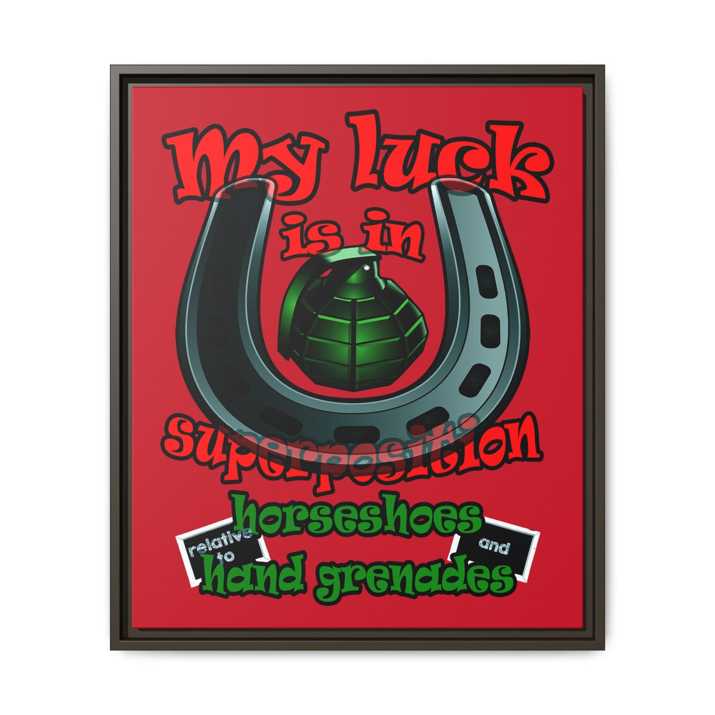 my luck - framed canvas art (dark red)