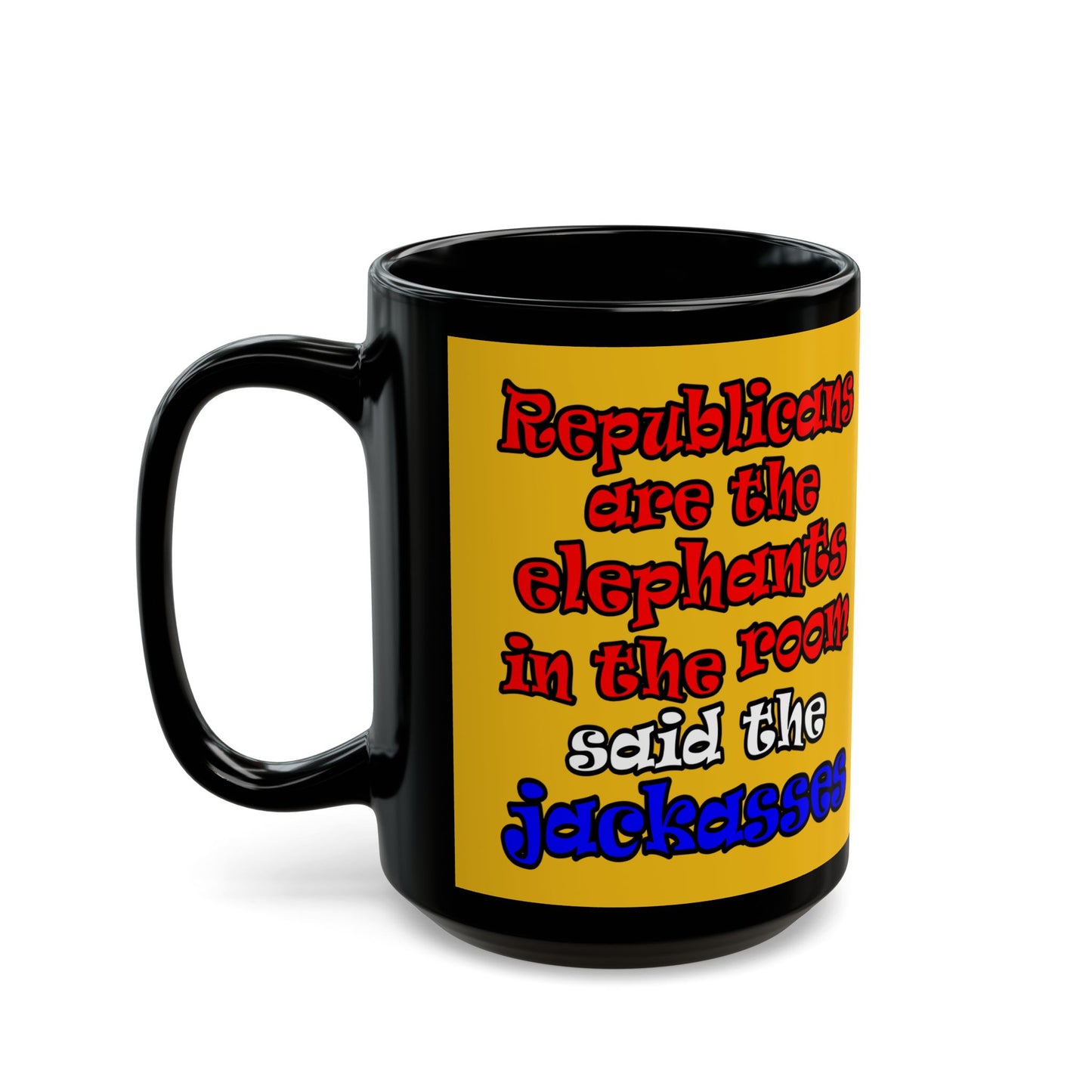 donkeys and elephants - Black Mug (yellow)