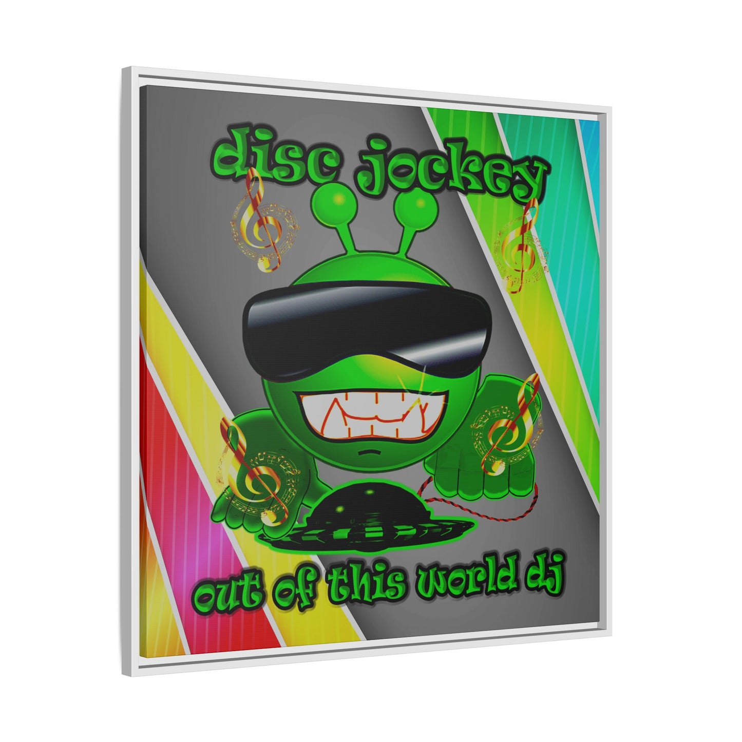 disc jockey - framed canvas art (rainbow split)