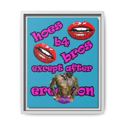 hoes b4 bros - framed canvas art (turquoise)