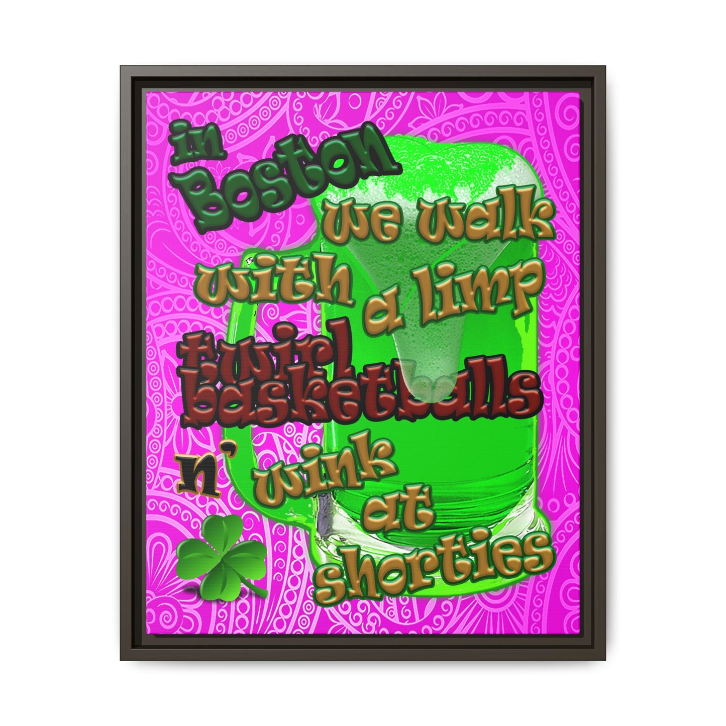 celtics logo - framed canvas art (pink swirl)