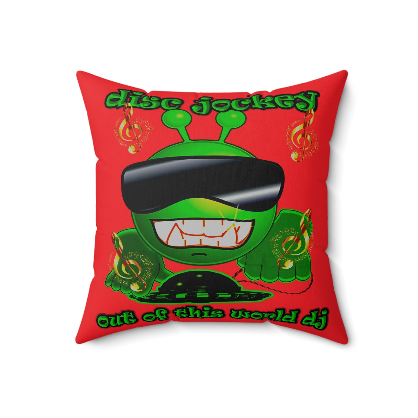 disc jockey - Spun Polyester Square Pillow - (red)