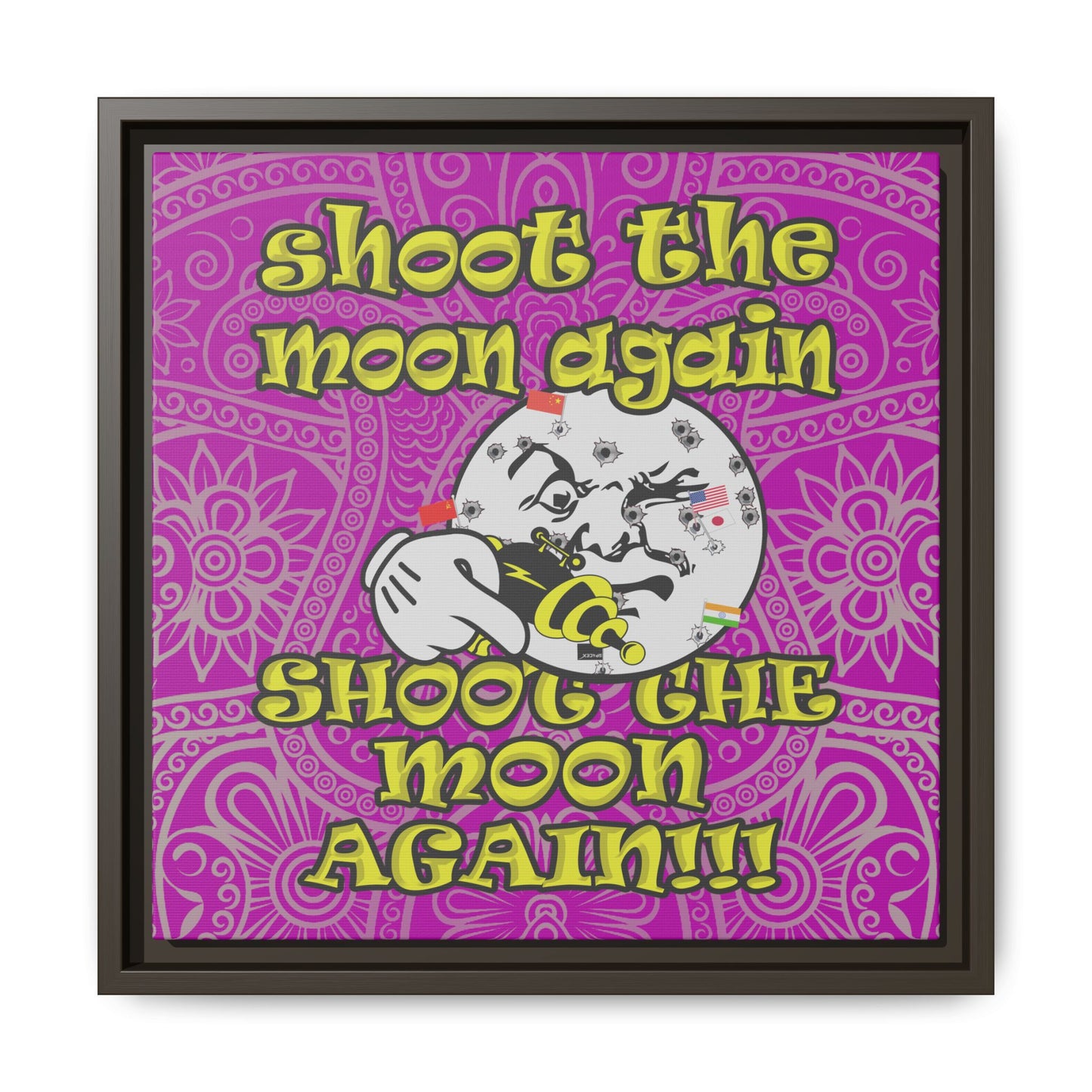 shoot the moon again - framed canvas art (pink swirl)