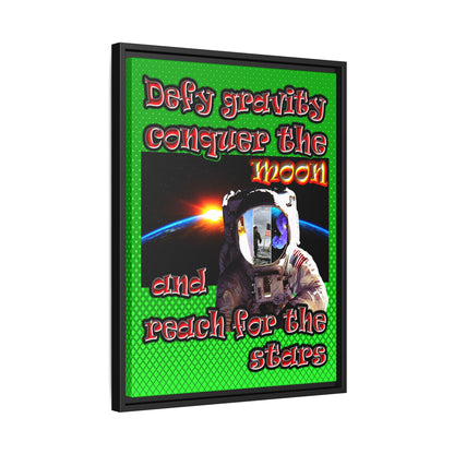 defy conquer reach - framed canvas art (logo green)