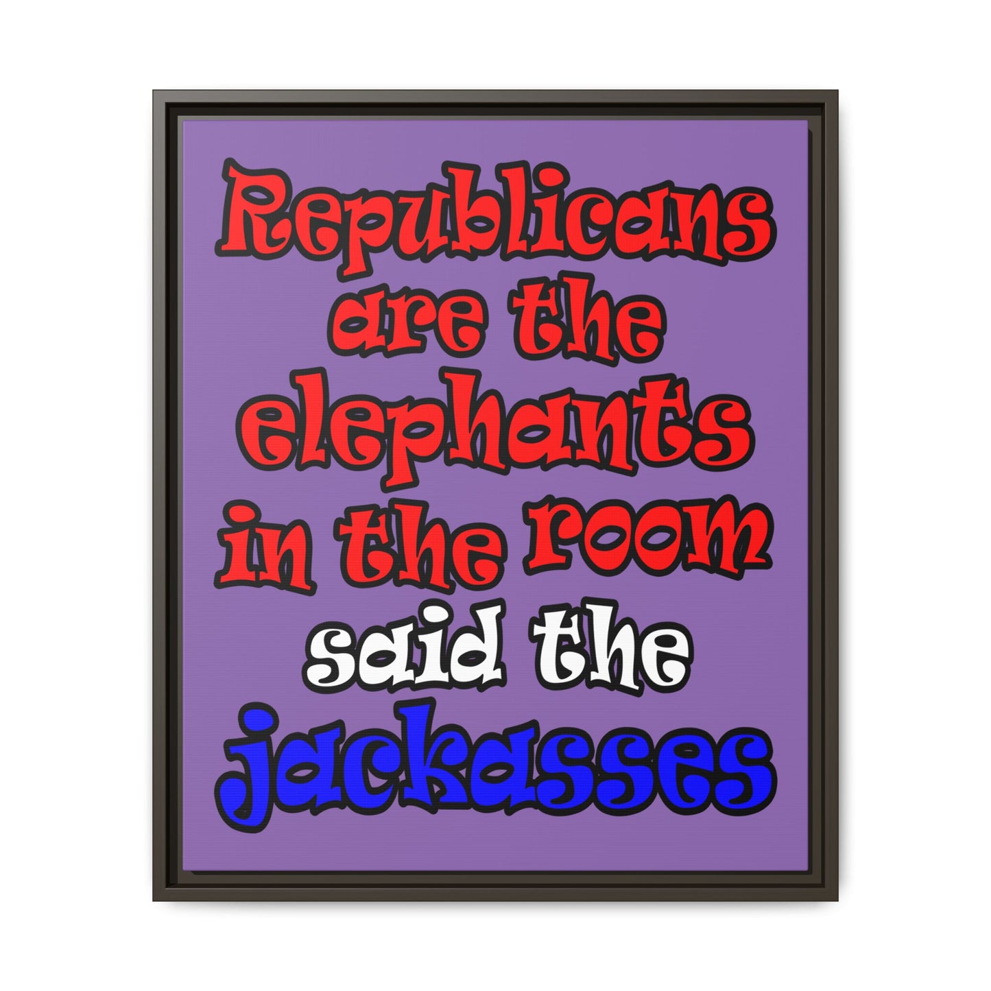 donkeys and elephants - framed canvas art (light purple)