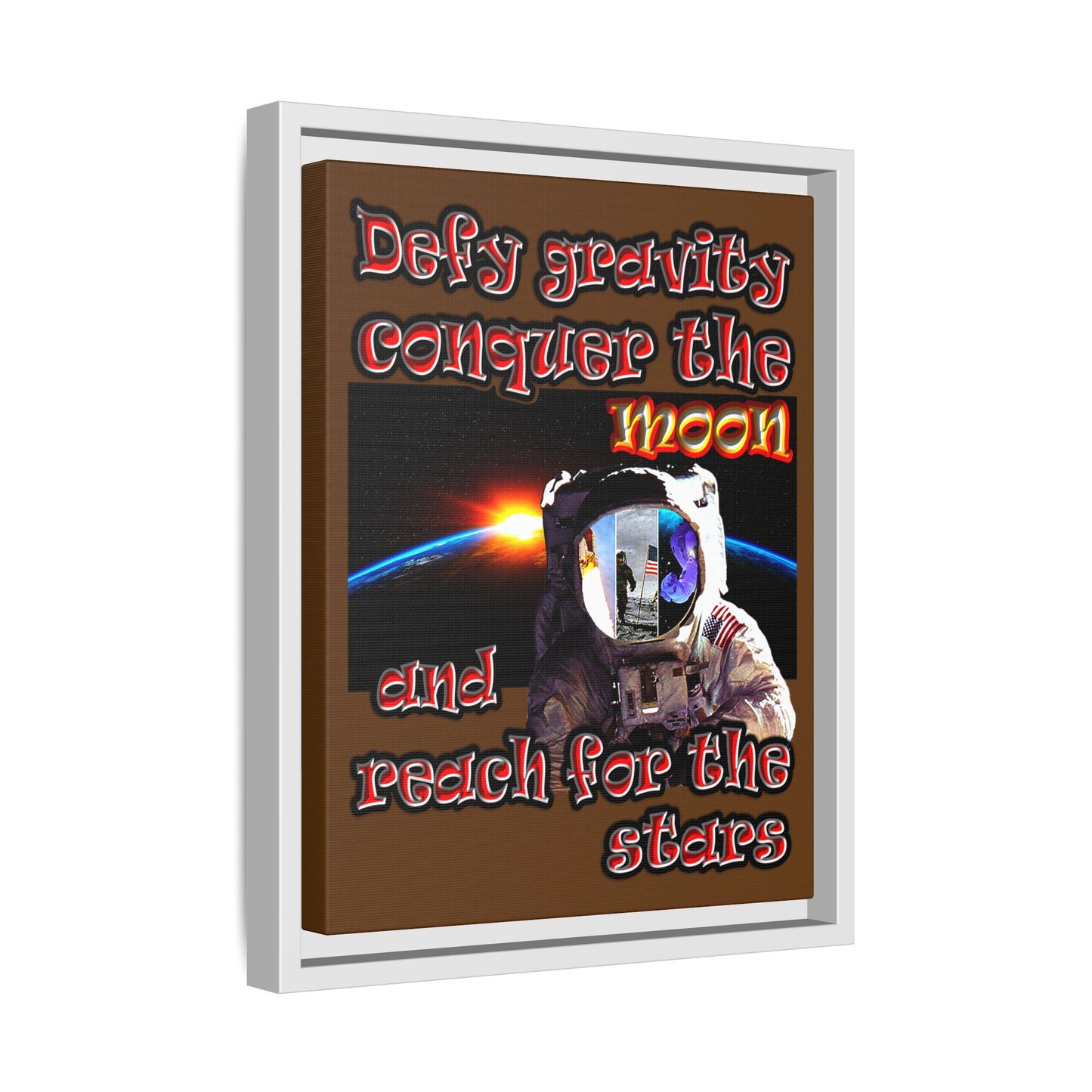 defy conquer reach - framed canvas art (brown)