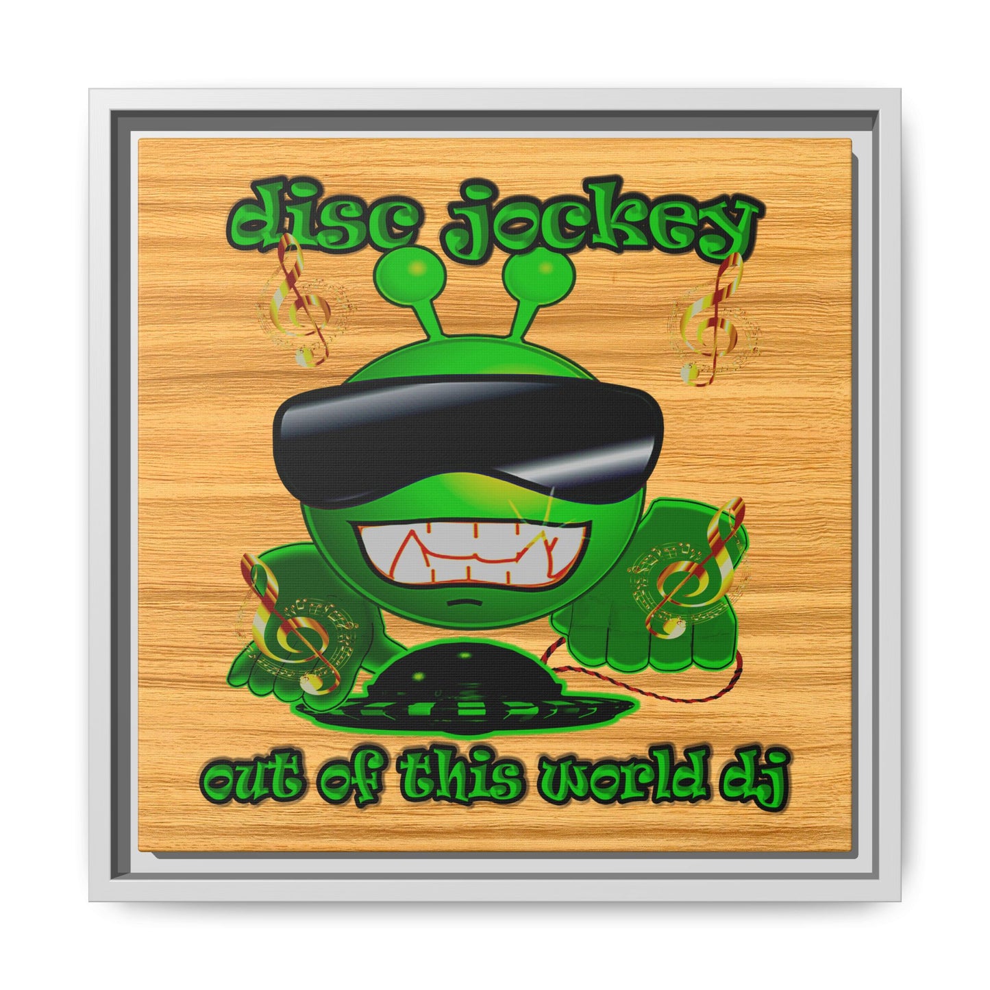 disc jockey - framed canvas art (butterscotch wood finish)