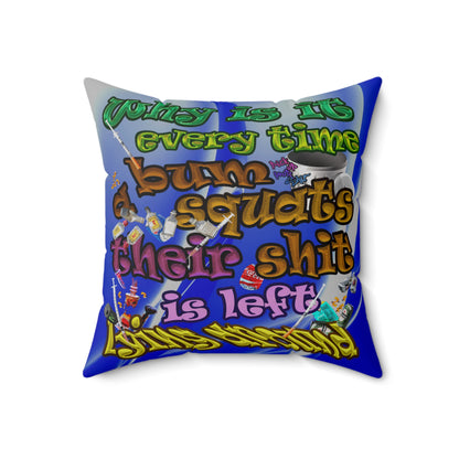 the bum's shit - Spun Polyester Square Pillow - (blue-white wave)