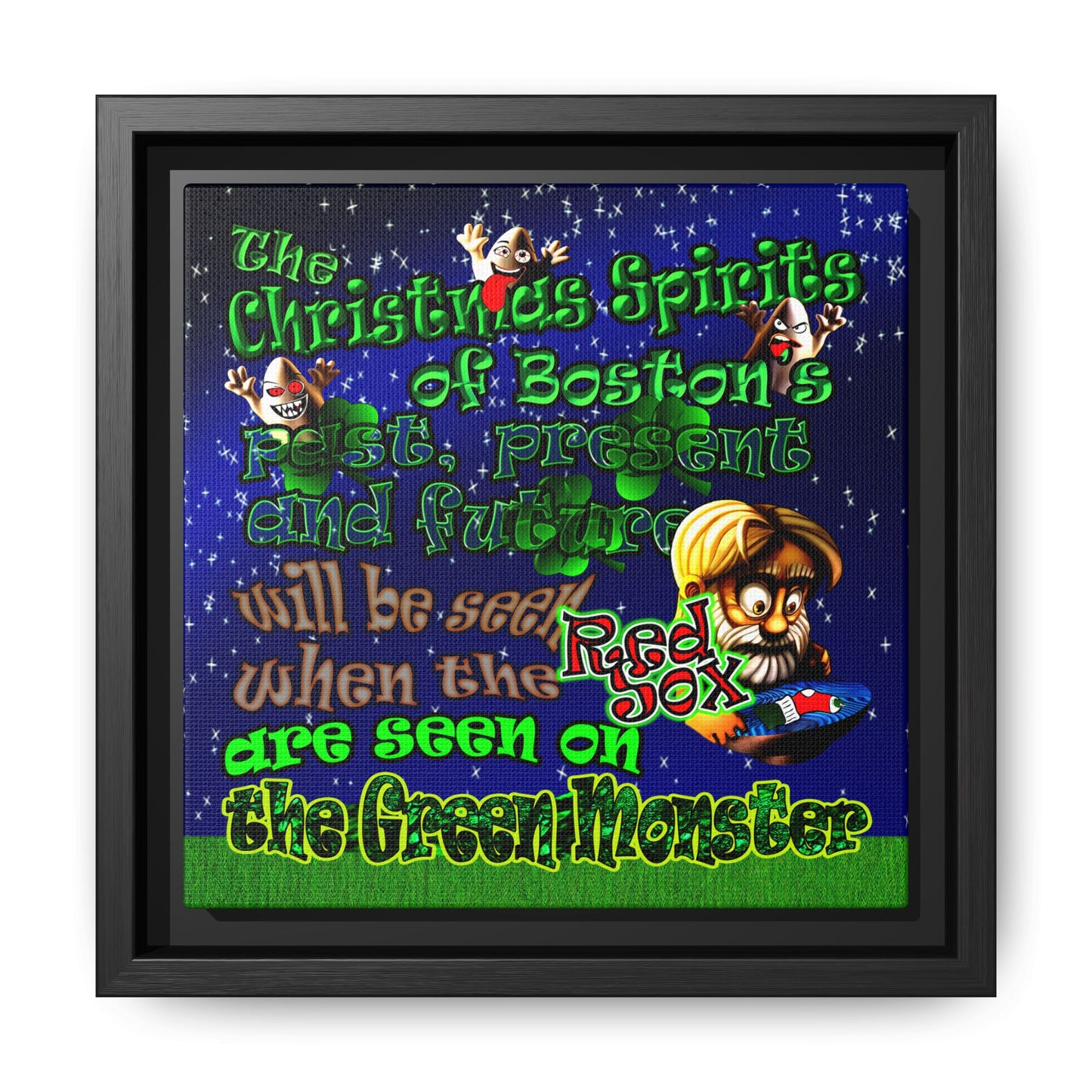 christmas spirits of boston - framed canvas art ('snoops' background)