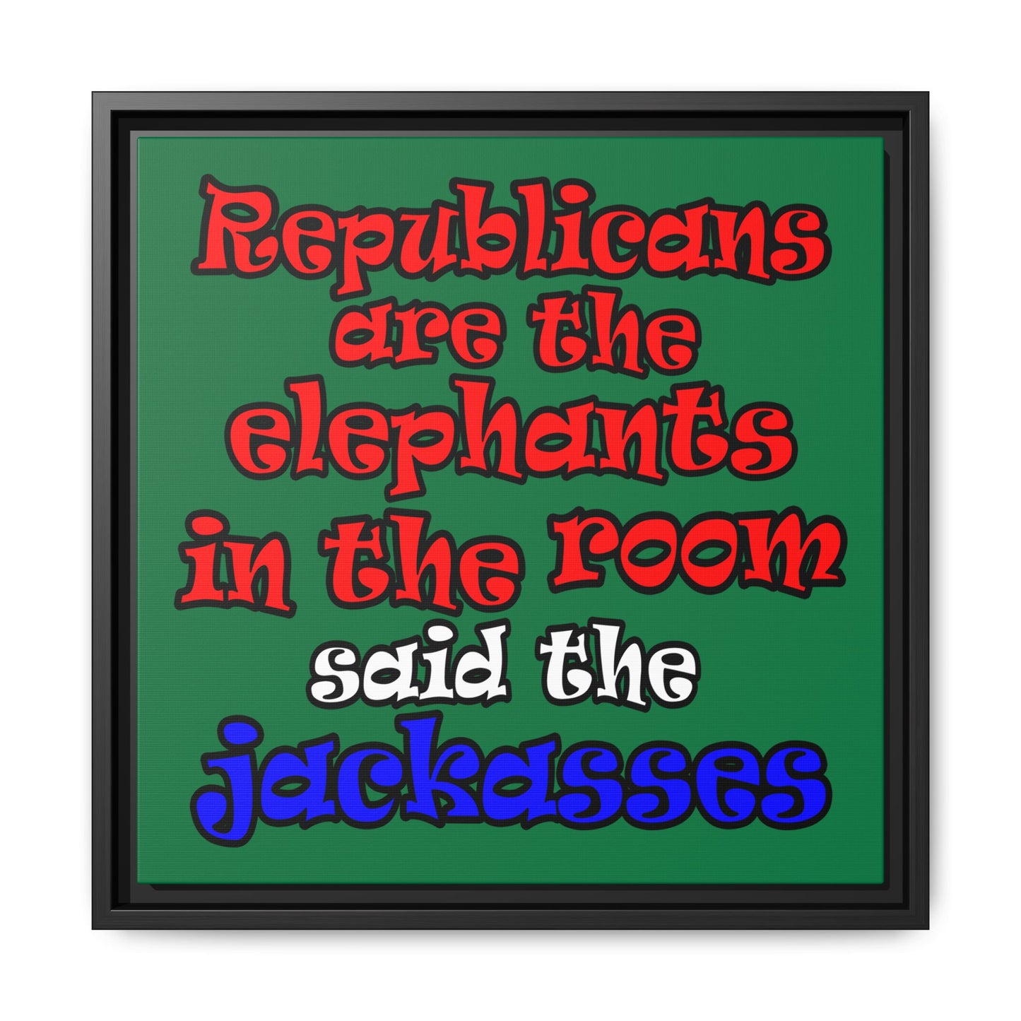 donkeys and elephants - framed canvas art (dark green)