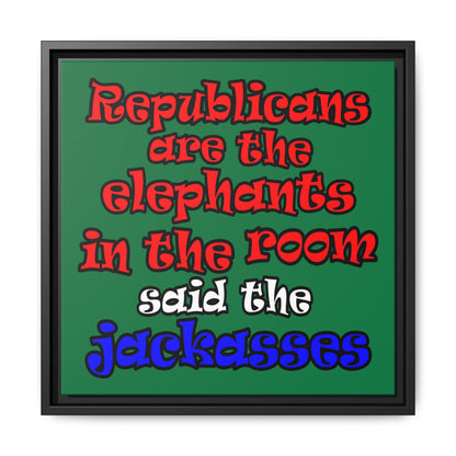 donkeys and elephants - framed canvas art (dark green)