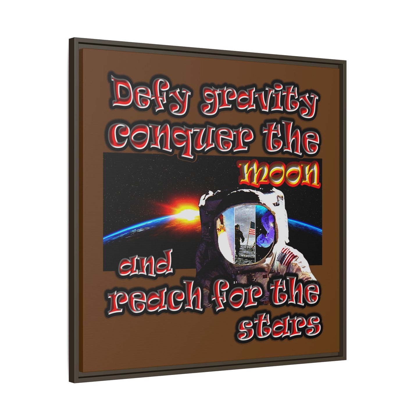 defy conquer reach - framed canvas art (brown)