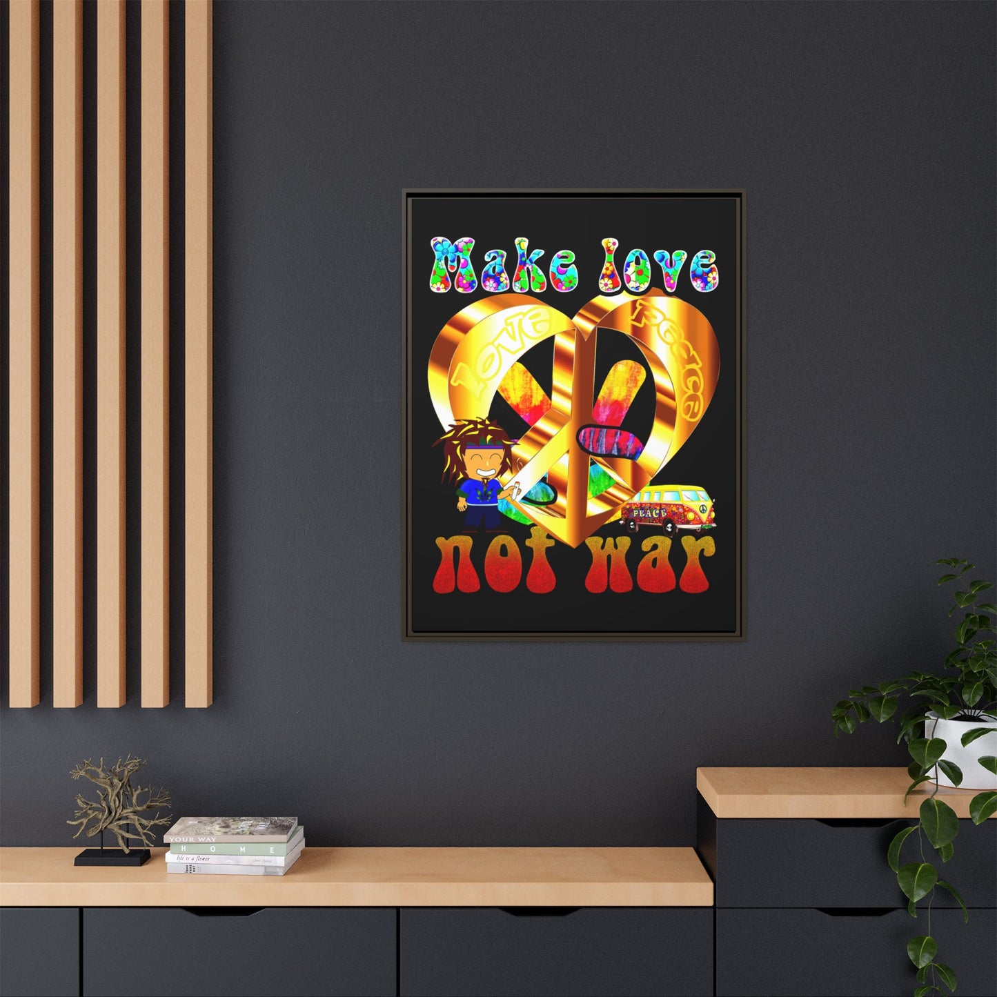 love peace - framed canvas art (black)