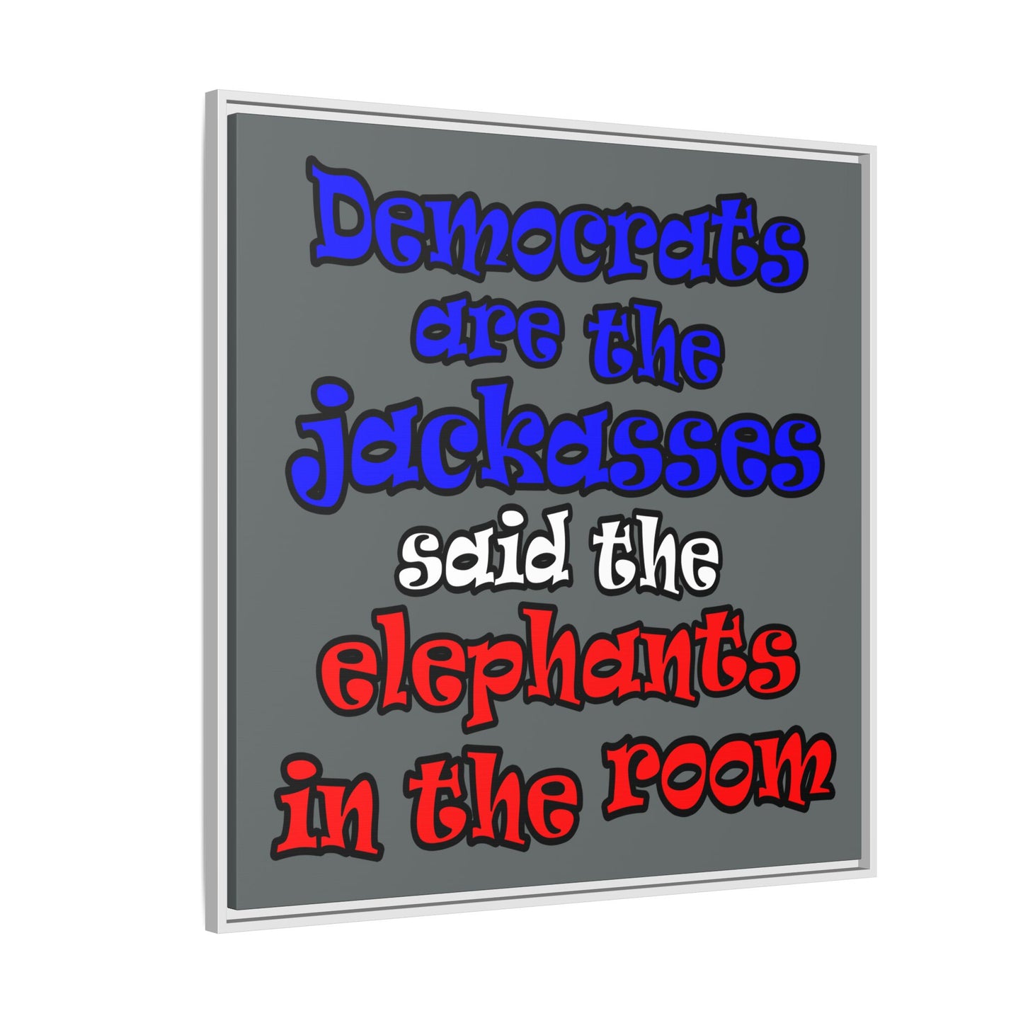 donkeys and elephants - framed canvas art (dark grey)