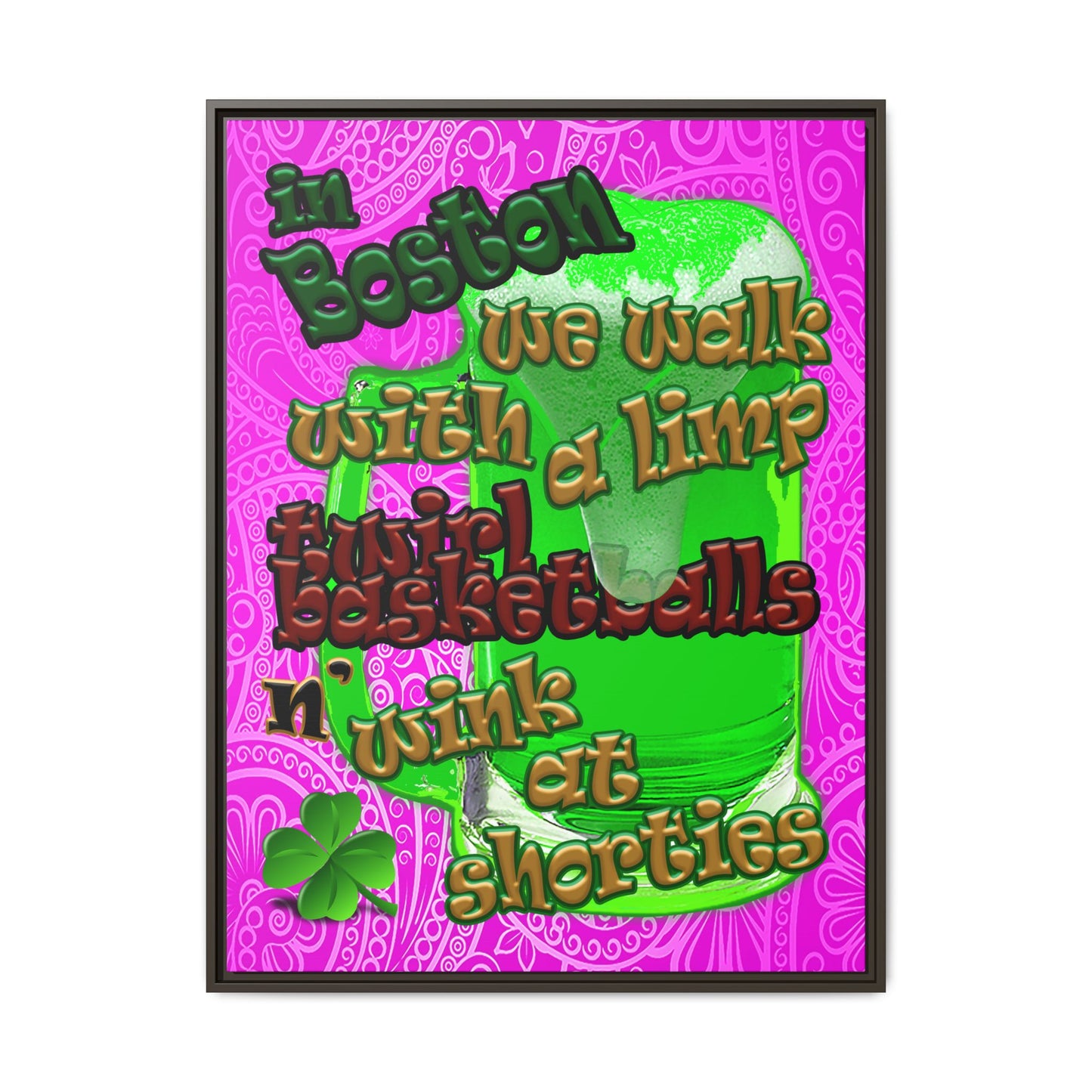 celtics logo - framed canvas art (pink swirl)