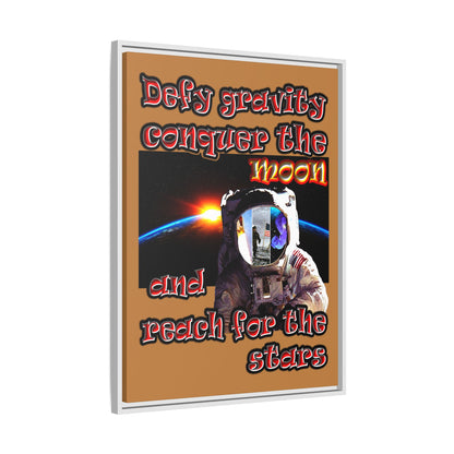 defy conquer reach - framed canvas art (light brown)