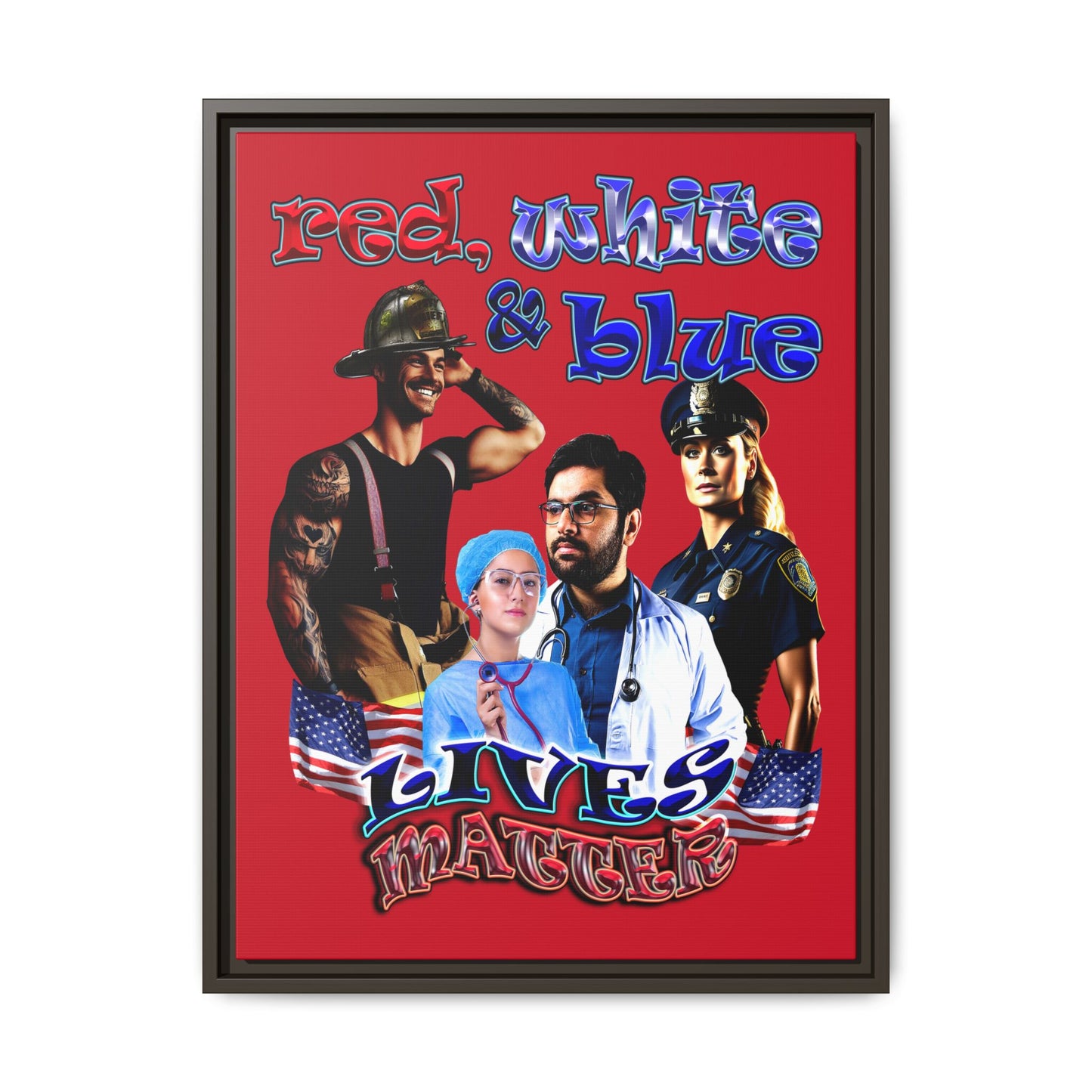 rw&b lives matter - framed canvas art (dark red)