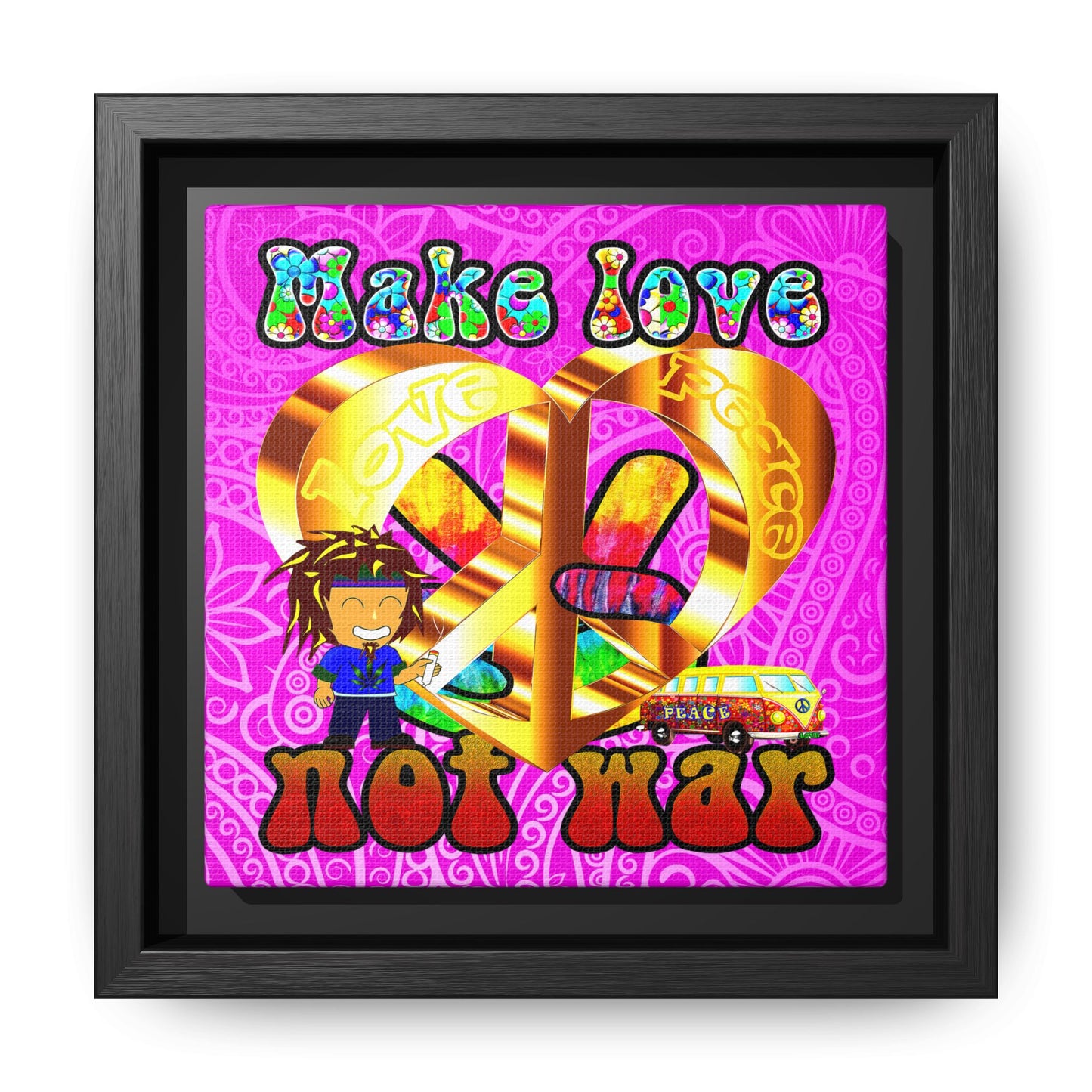 love peace - framed canvas art (pink swirl)