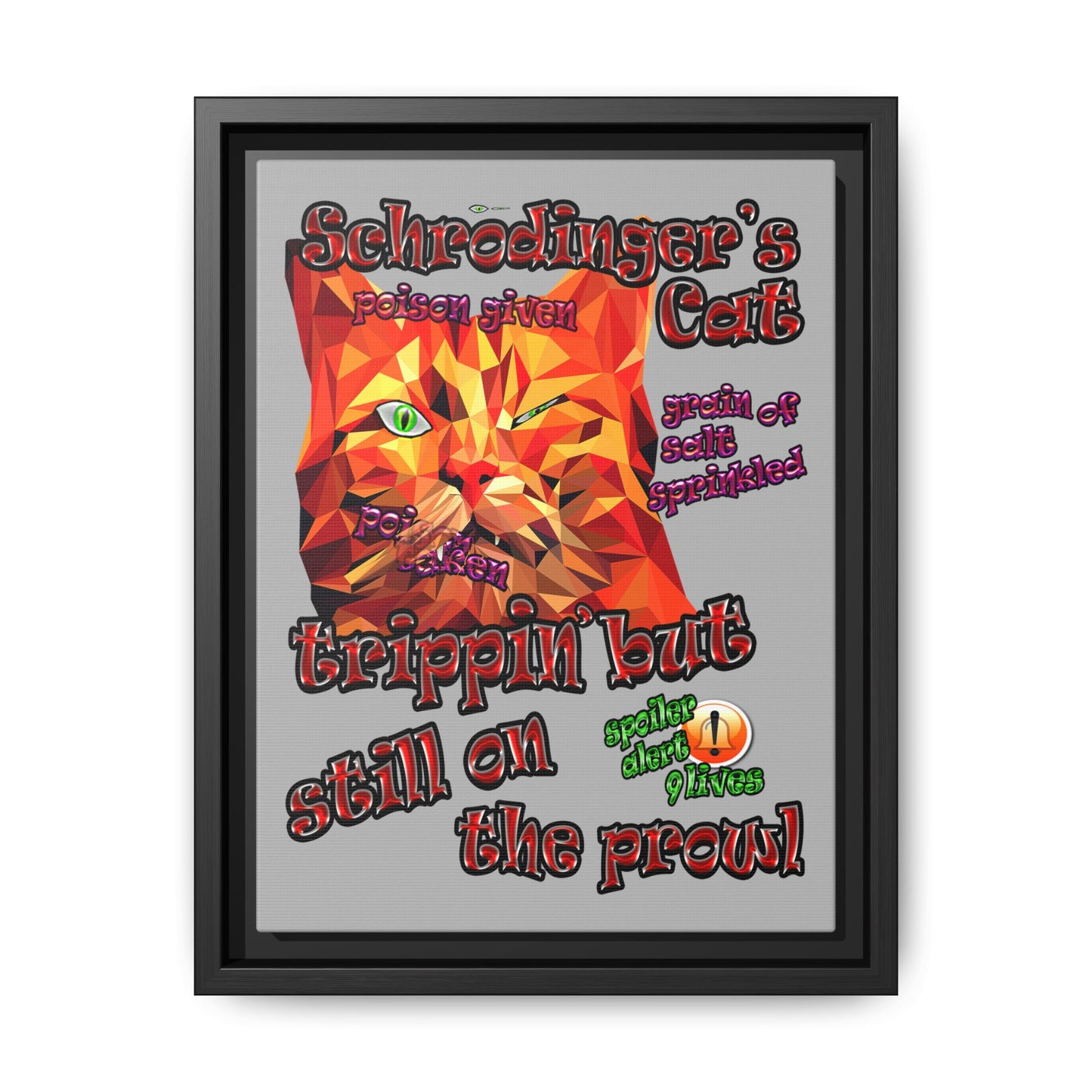 schrodinger's cat - framed canvas art (light grey)