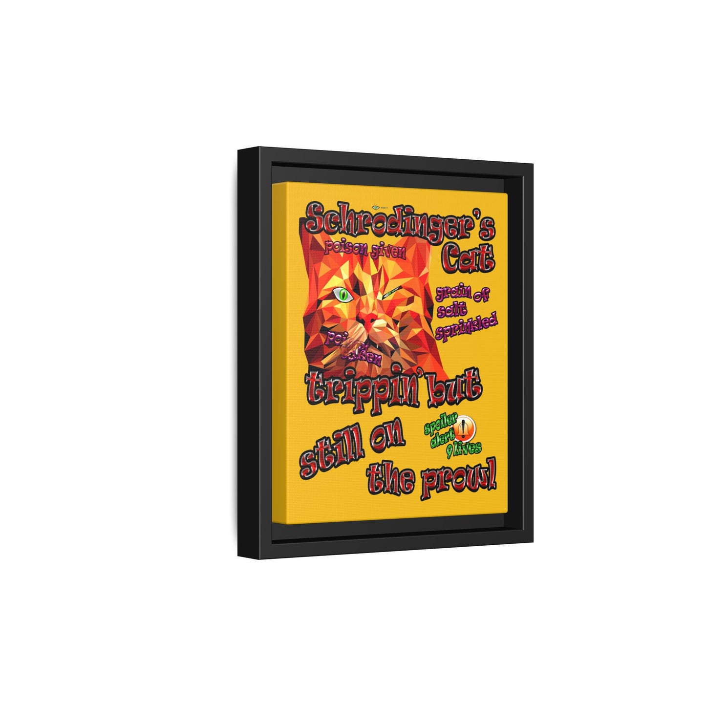 schrodinger's cat - framed canvas art (yellow)