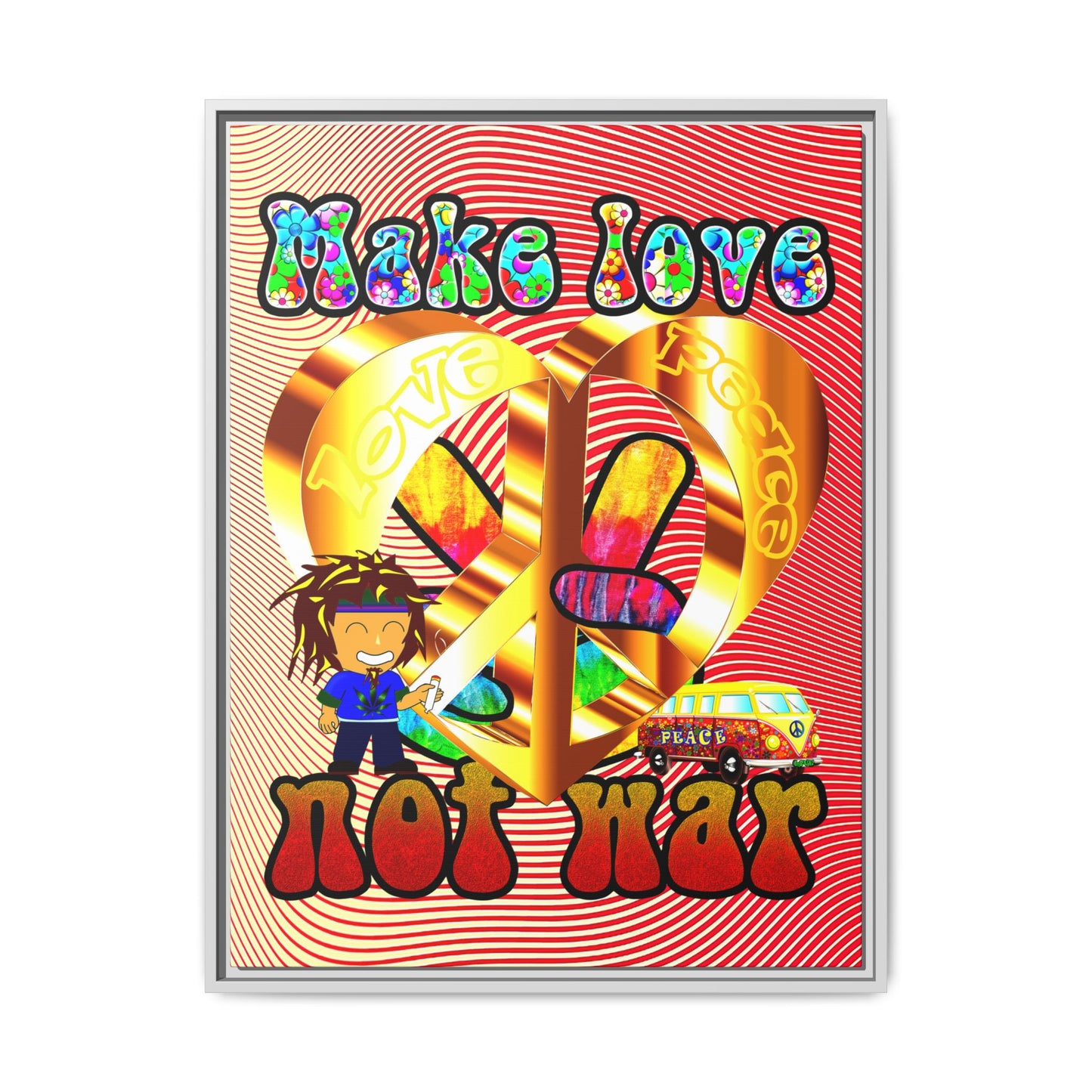 love peace - framed canvas art (yellow-orange wave)
