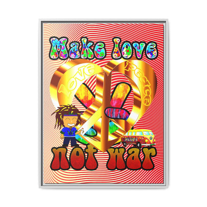love peace - framed canvas art (yellow-orange wave)