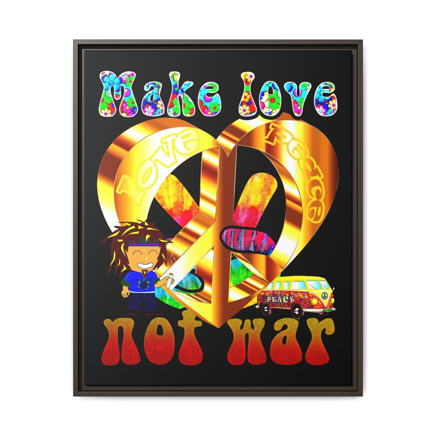 love peace - framed canvas art (black)