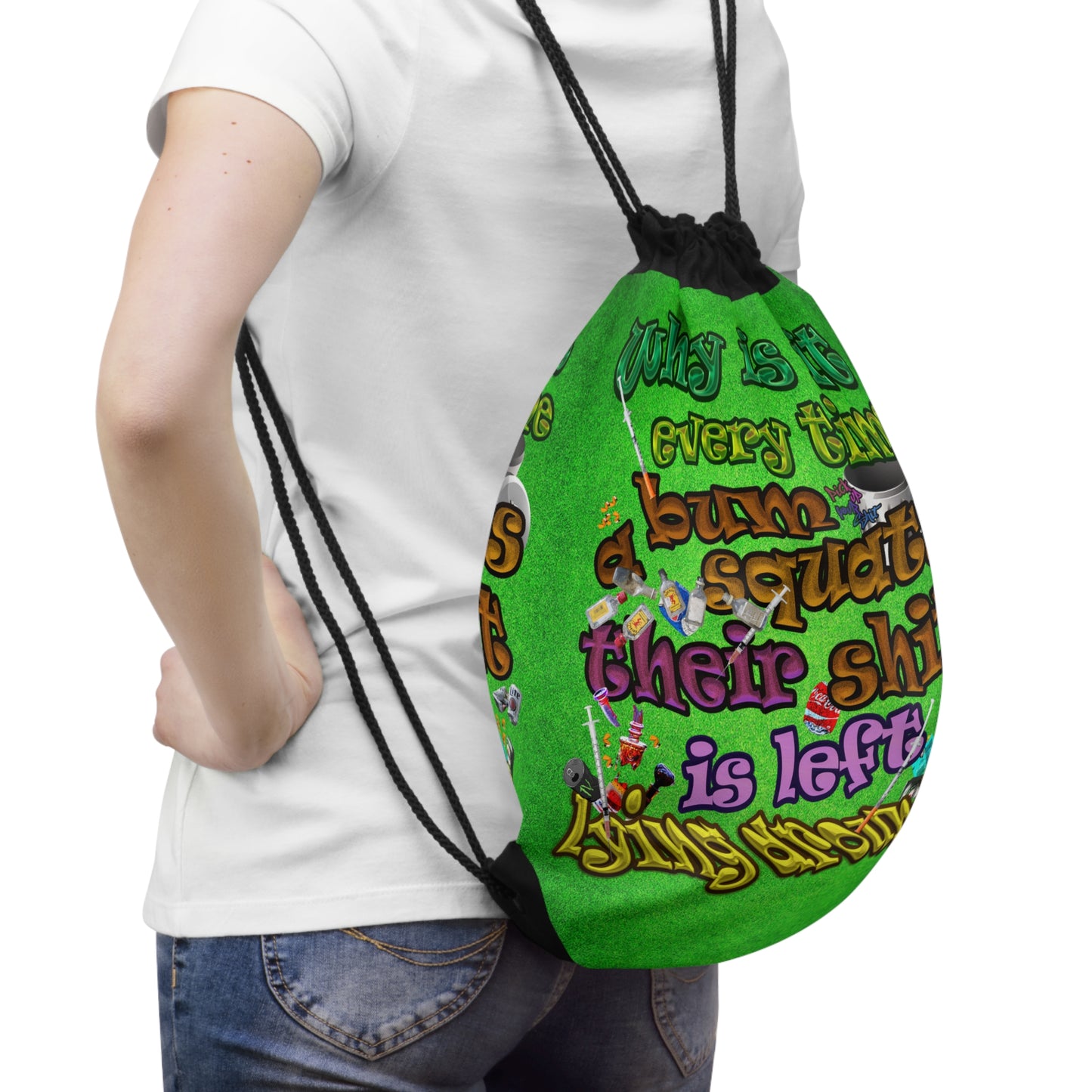 the bum's shit - Drawstring Bag (green turf)