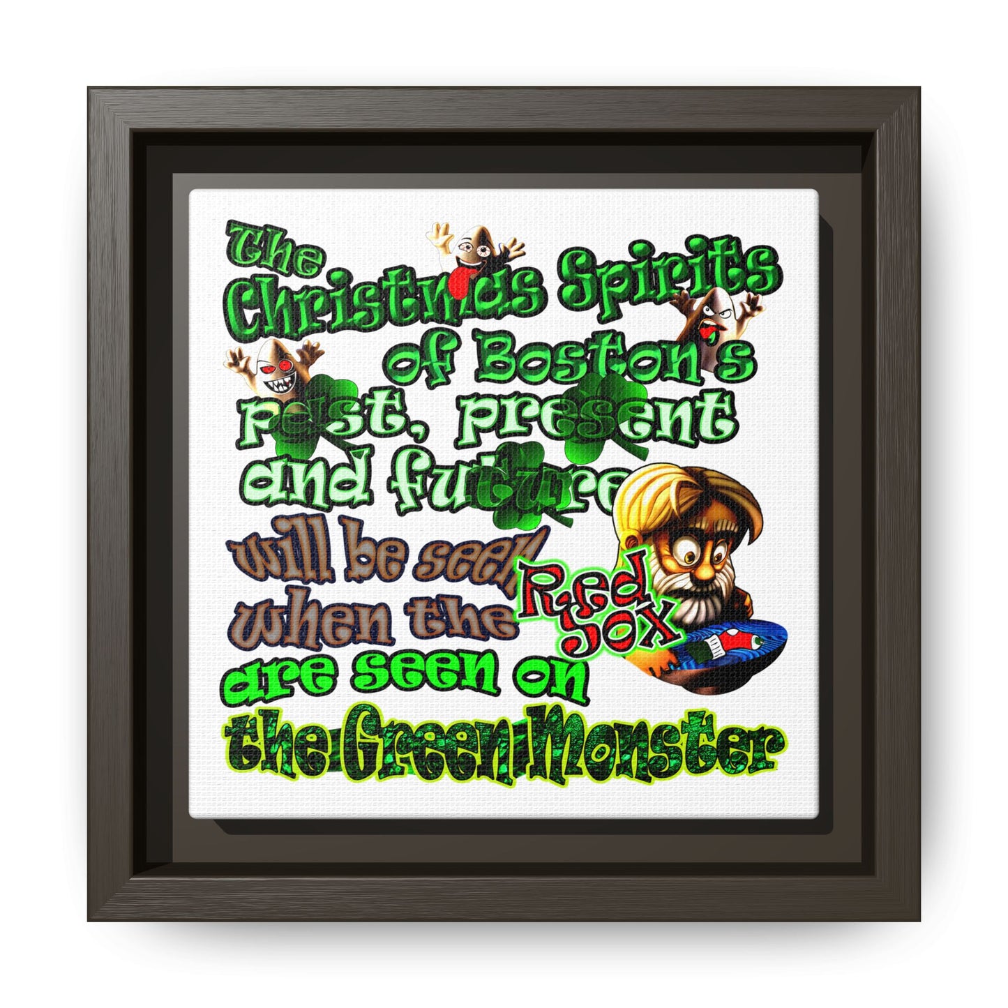 christmas spirits of boston - framed canvas art (white)