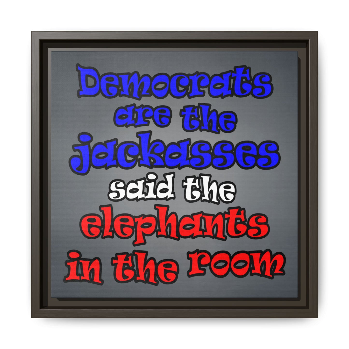 donkeys and elephants - framed canvas art (grey-light grey)