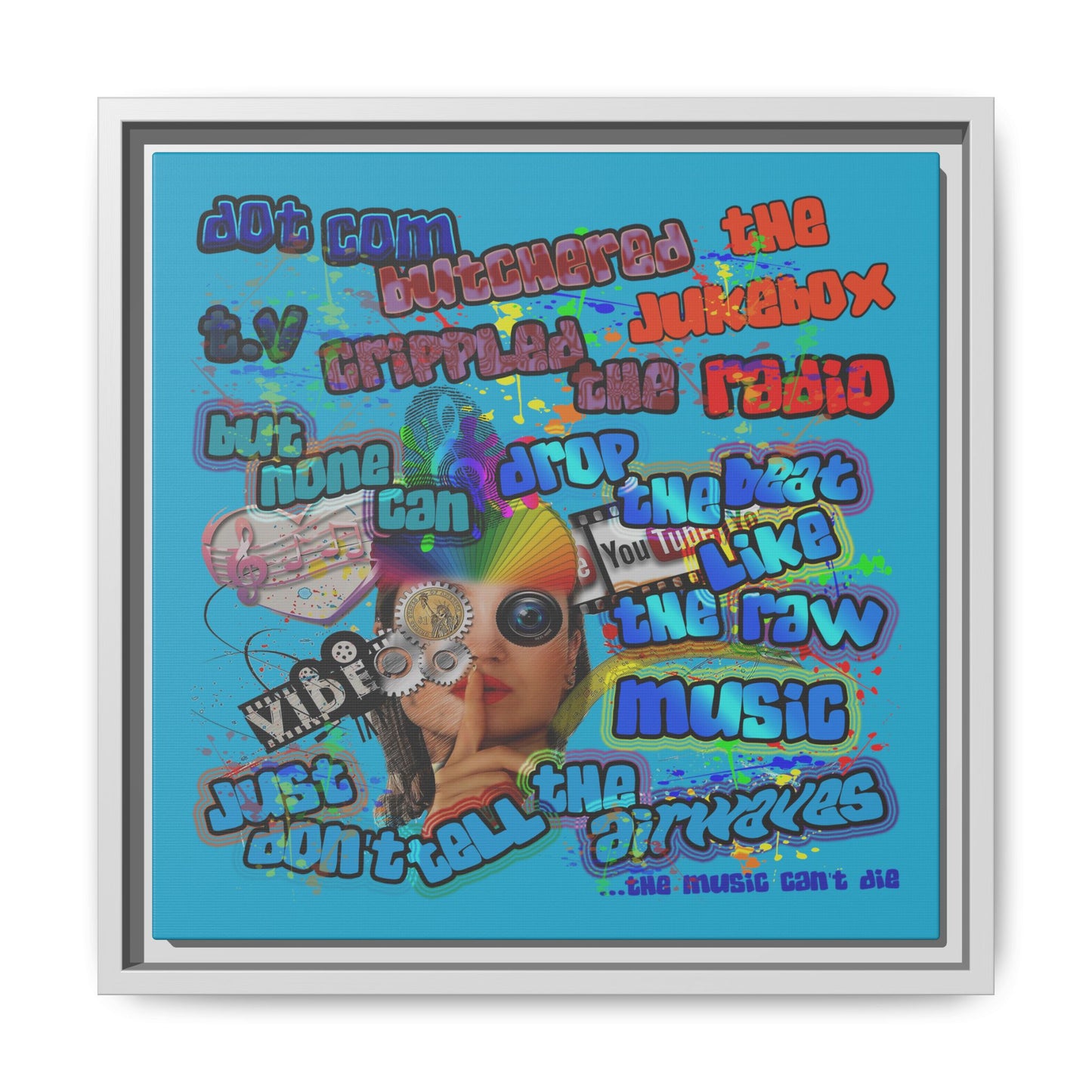 drop the beat - framed canvas art (turquoise)