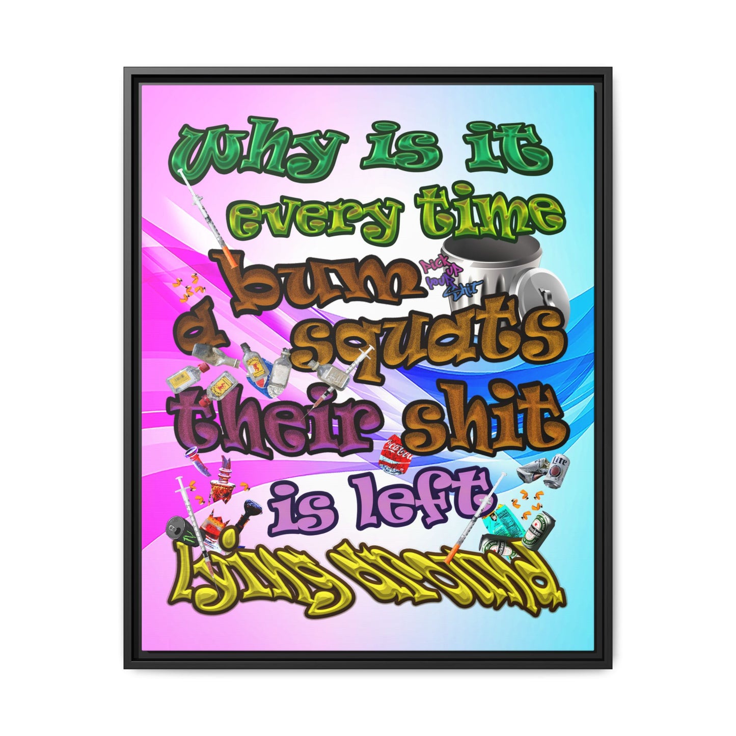 the bum's shit - framed canvas art (light blue-pink wave)