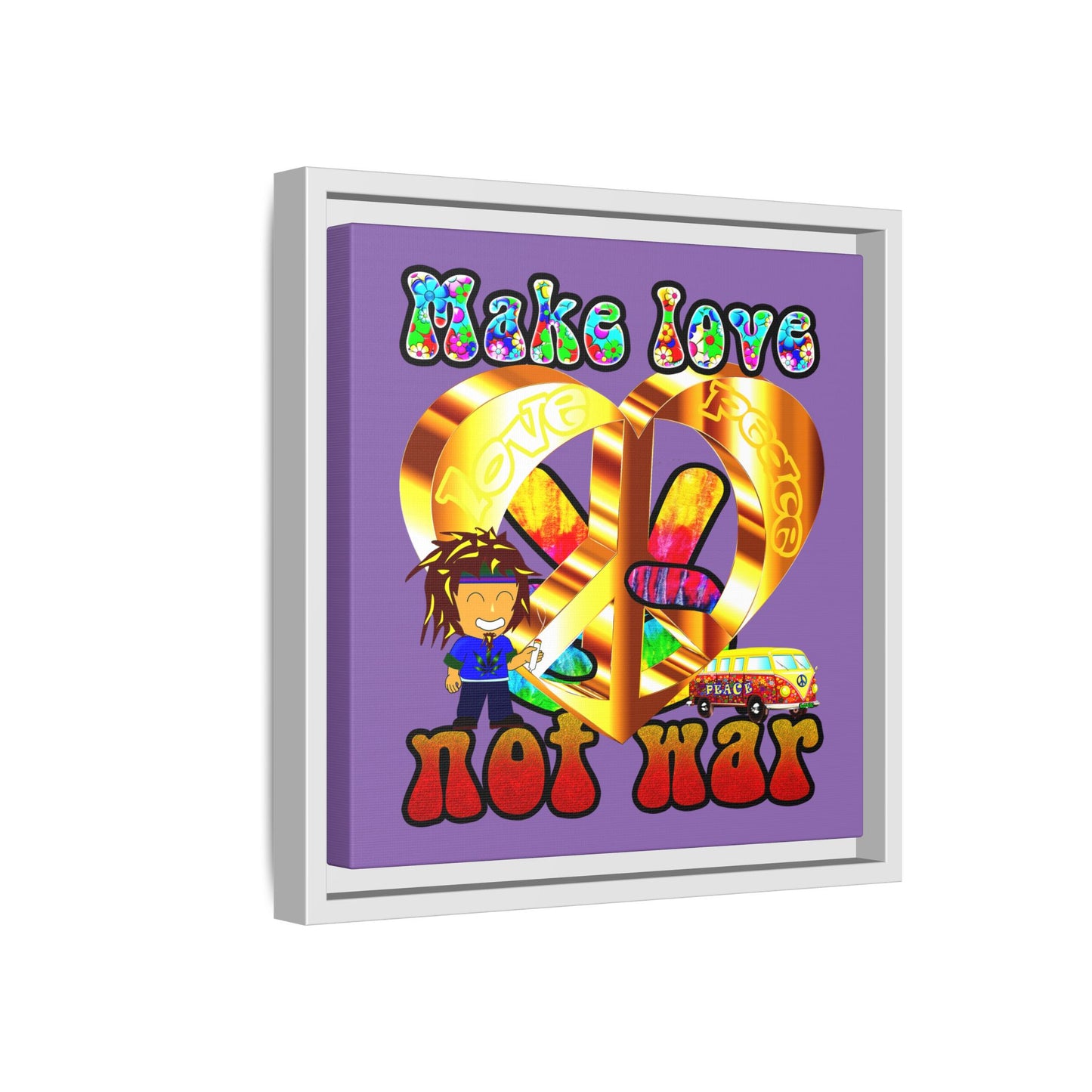 love peace - framed canvas art (light purple)