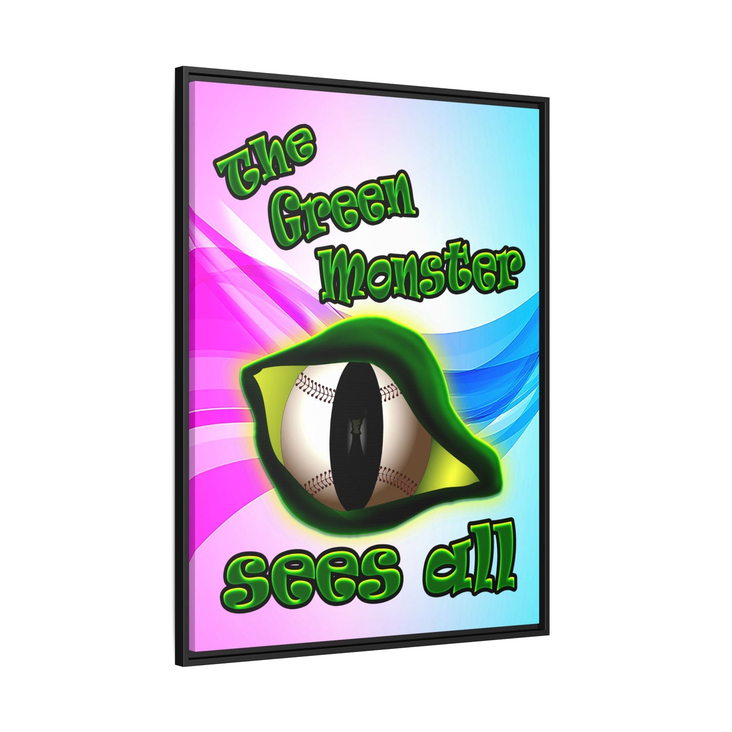 green monster - framed canvas art (light blue-pink wave)