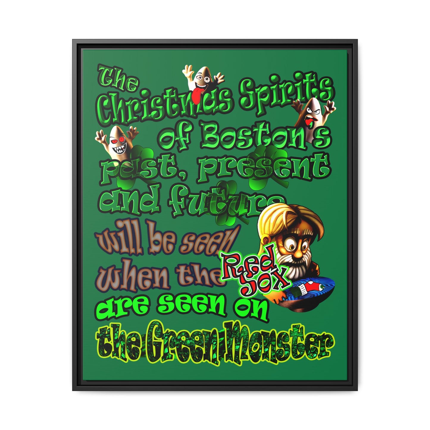 christmas spirits of boston - framed canvas art (dark green)