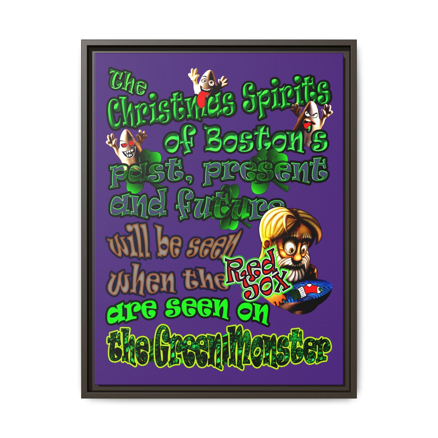 christmas spirits of boston - framed canvas art (purple)