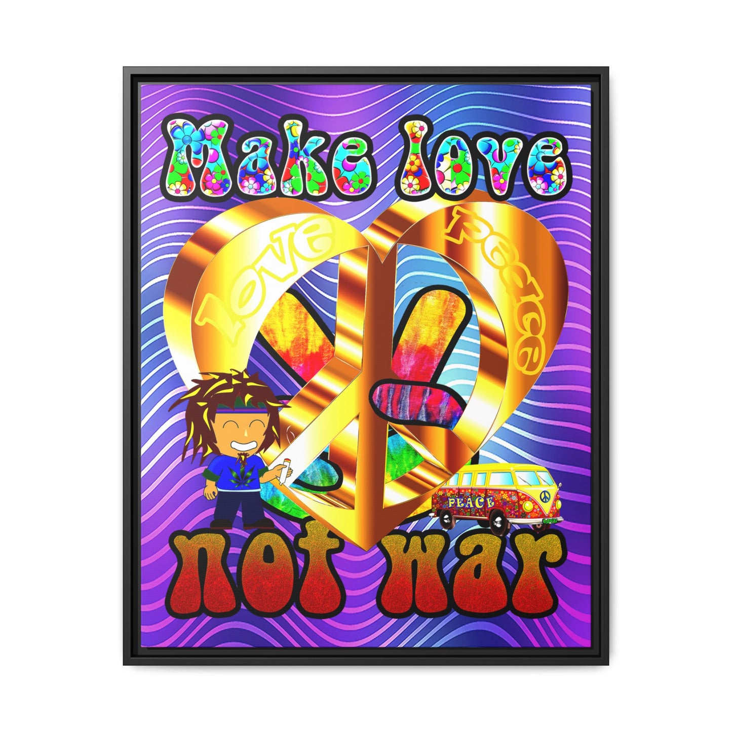 love peace - framed canvas art (purple wave)