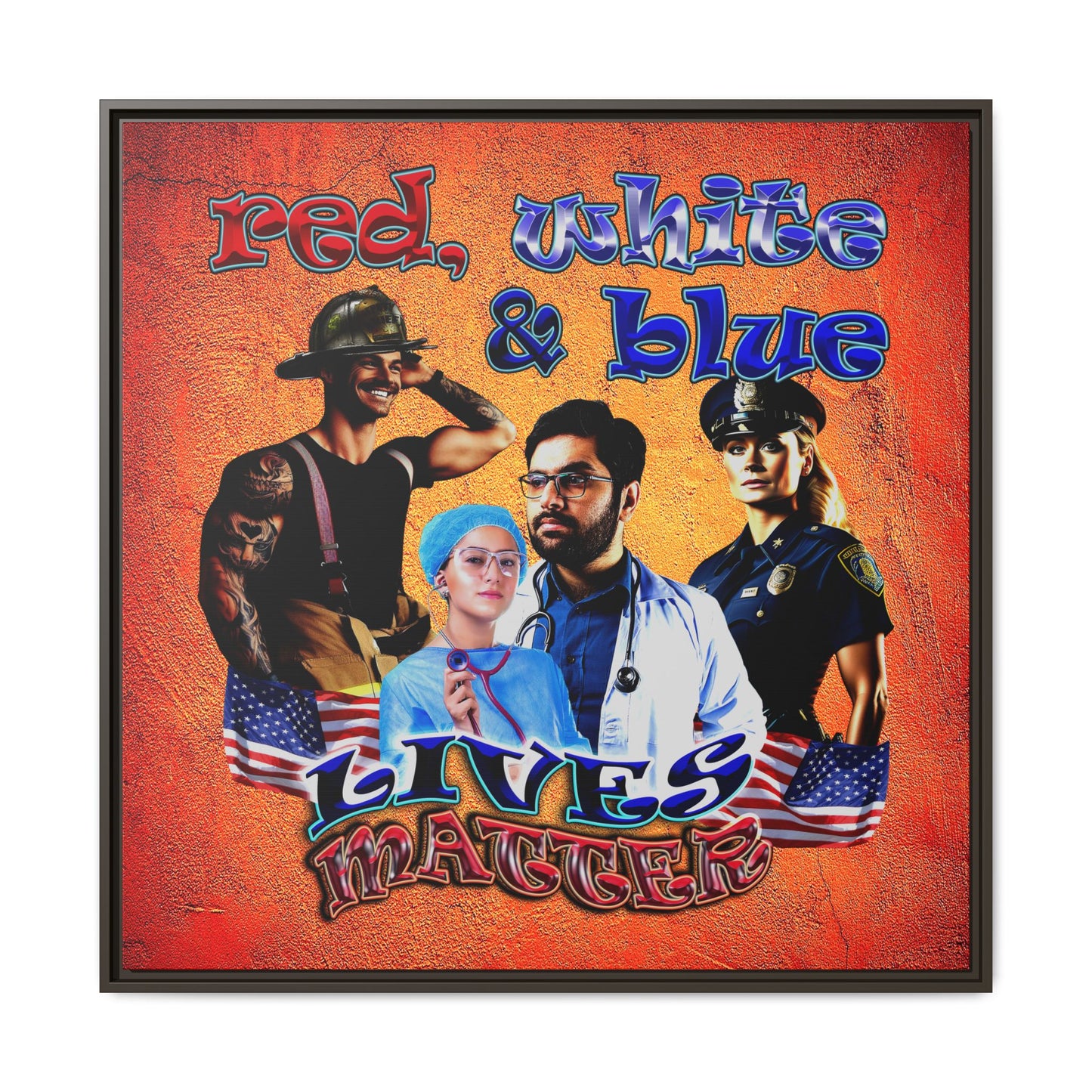 rw&b lives matter - framed canvas art (burnt orange)