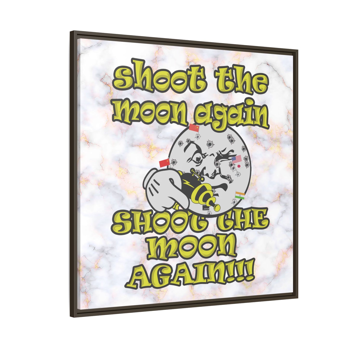 shoot the moon again - framed canvas art (white marble)