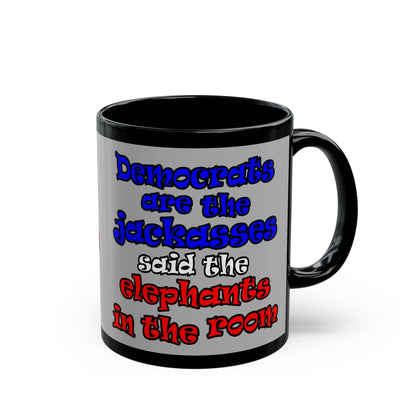 donkeys and elephants - Black Mug (light grey)