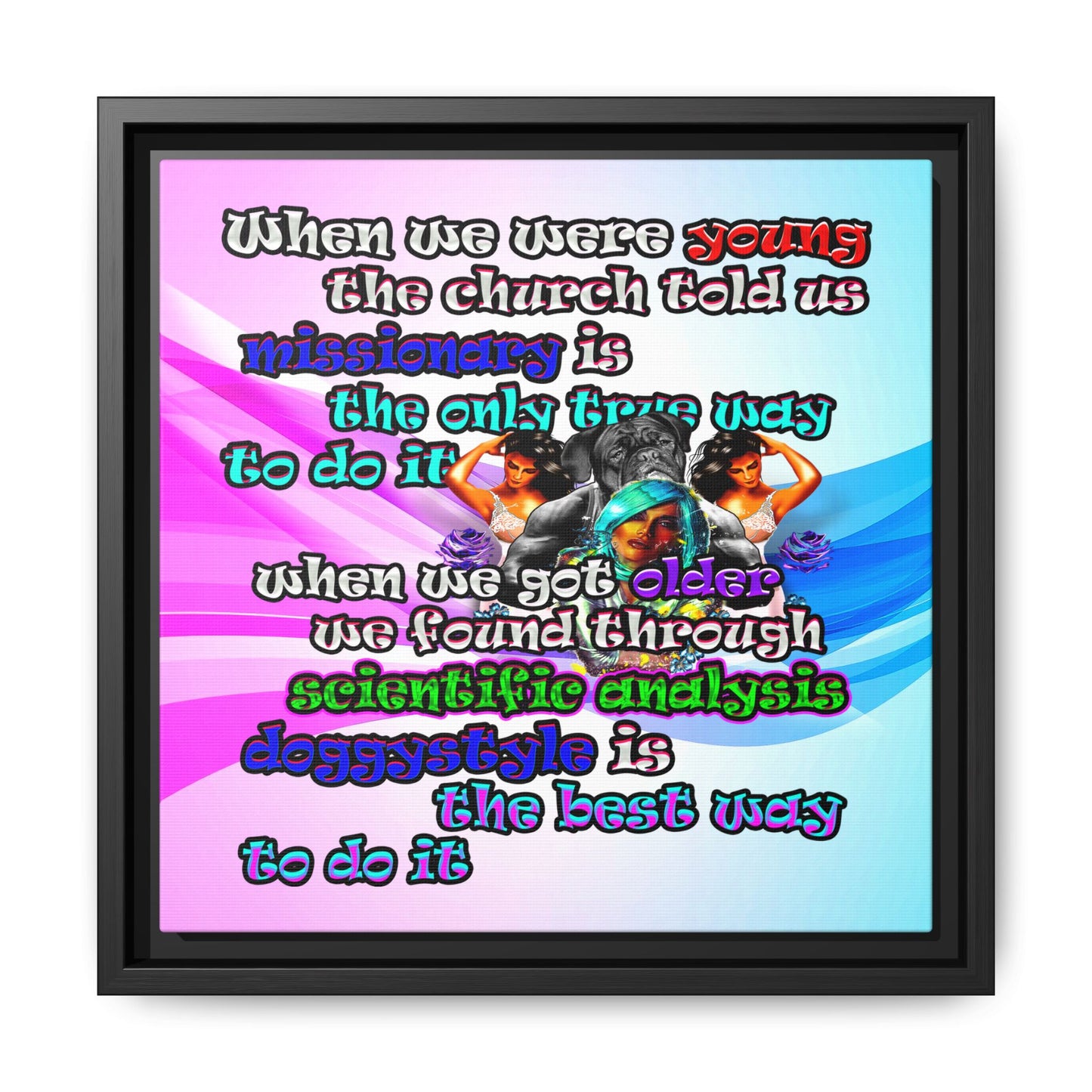 doggystyle - framed canvas art (light blue-pink wave)