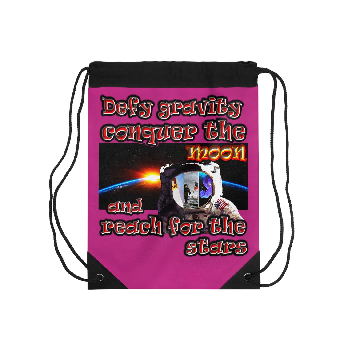 defy conquer reach - Drawstring Bag (pink)