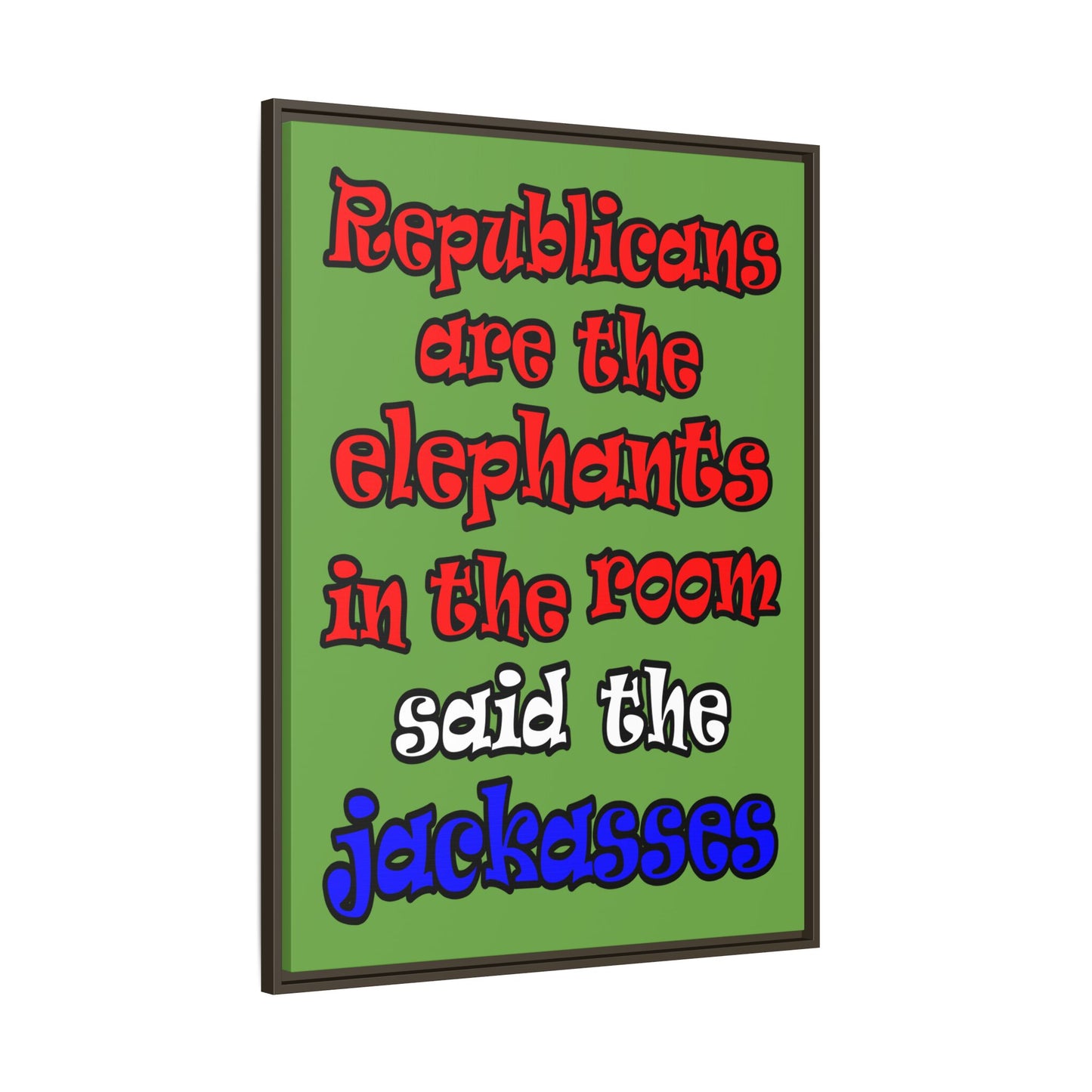 donkeys and elephants - framed canvas art (green)