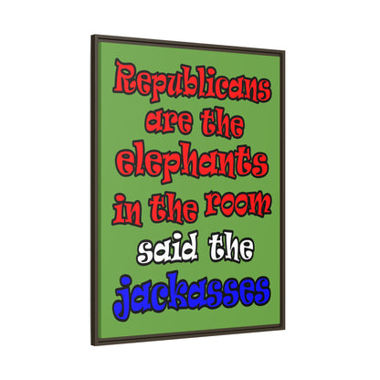 donkeys and elephants - framed canvas art (green)
