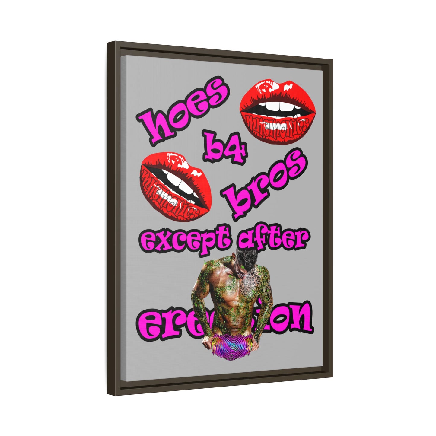 hoes b4 bros - framed canvas art (light grey)